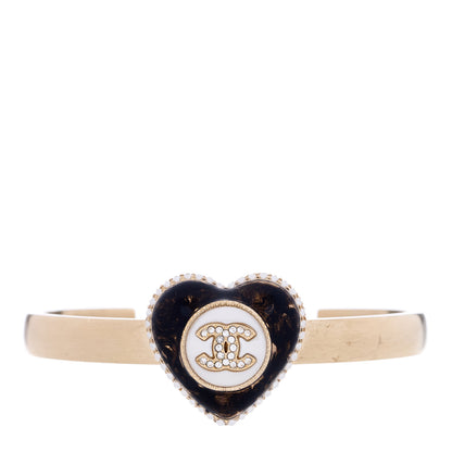 Chanel Resin Crystal Pearl Heart CC Cuff S Gold Black 1 of 3