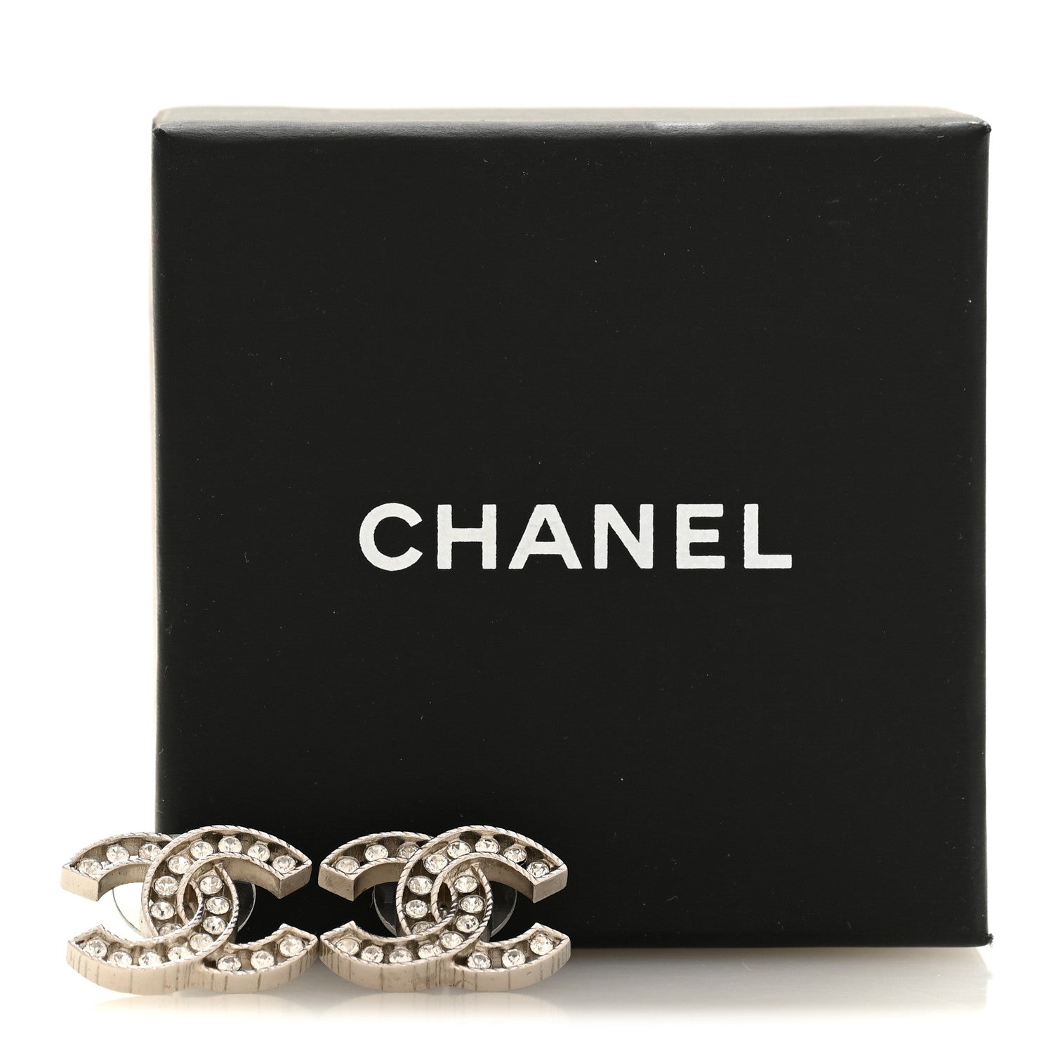 Chanel Crystal CC Earrings Silver 5 of 5