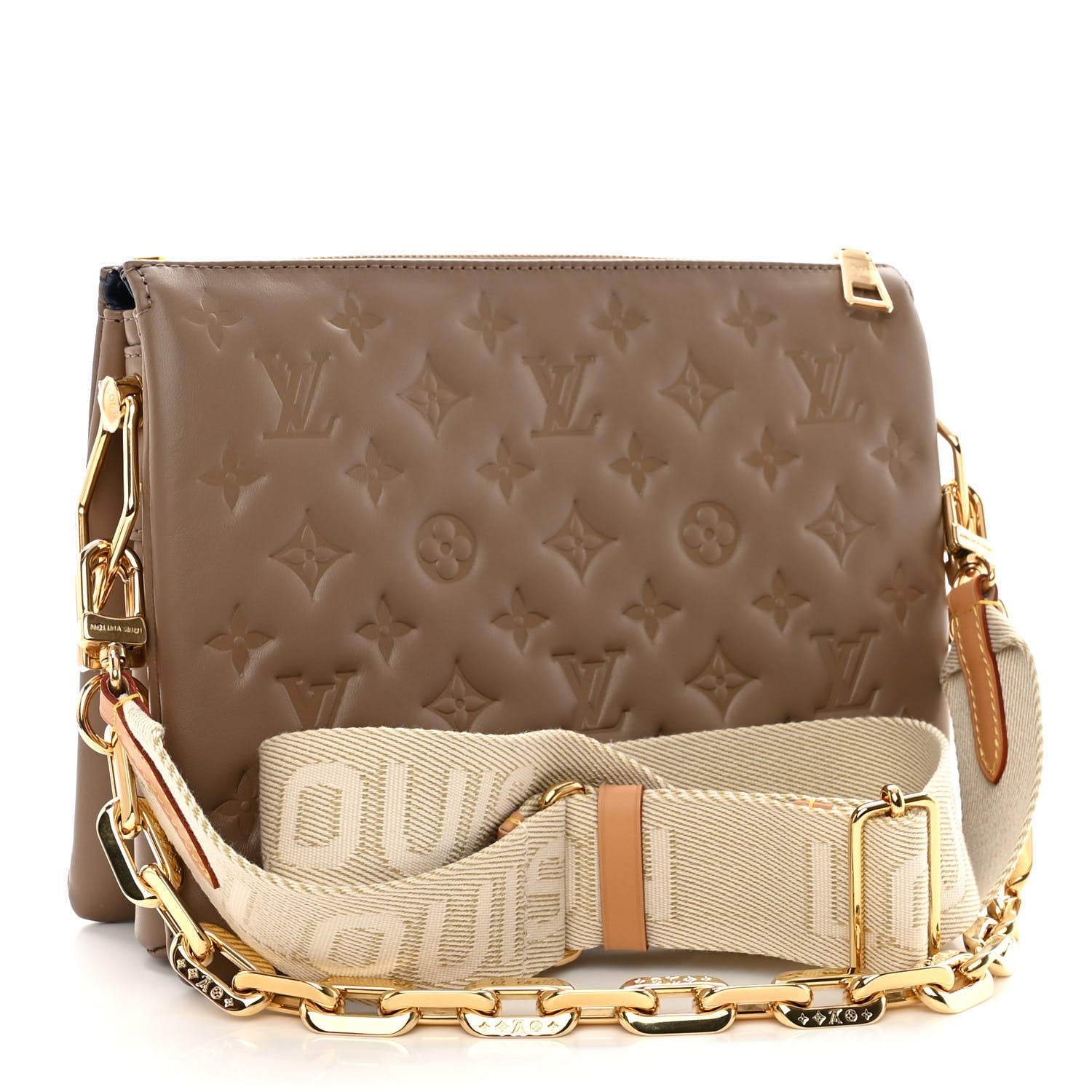 Louis Vuitton Lambskin Embossed Monogram Coussin PM Taupe 3 of 9