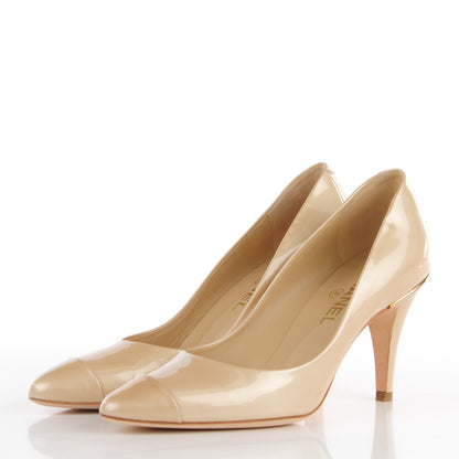 Chanel Patent Cap Toe CC Pumps 37 Beige 3 of 9
