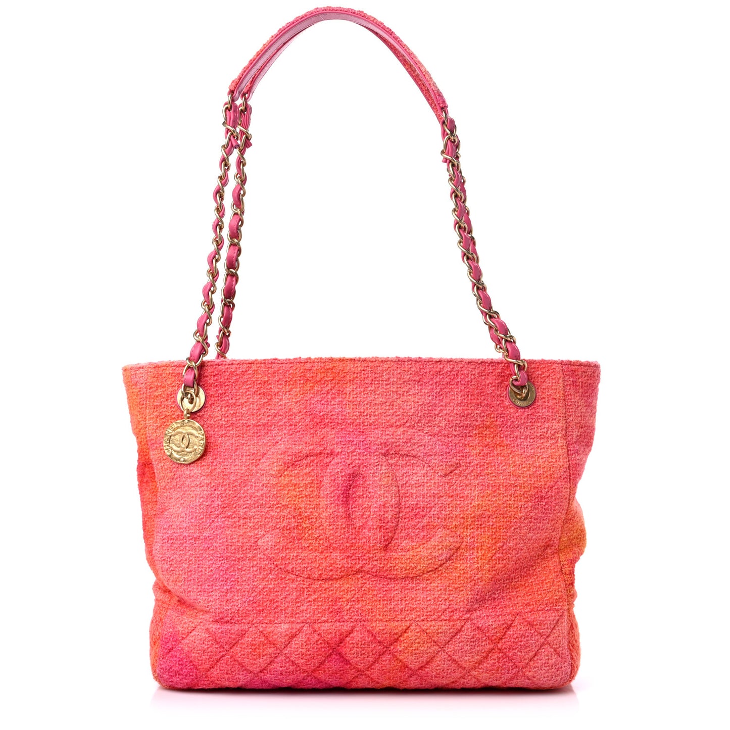 Tweed Quilted CC Shopping Tote Pink Orange