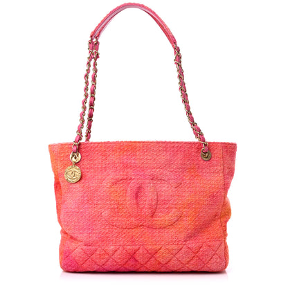 Chanel Tweed Quilted CC Shopping Tote Pink Orange 1 of 11