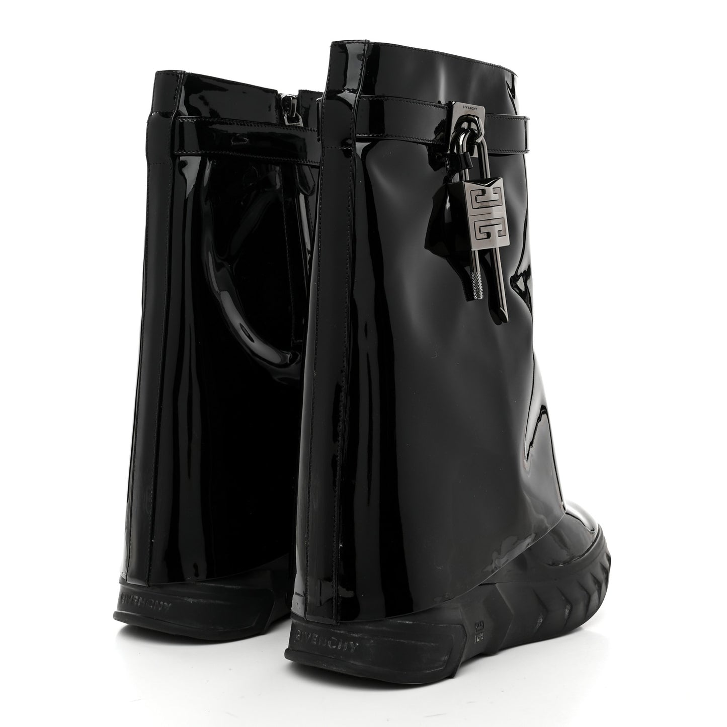 Patent Shark Lock Biker Ankle Boots 37 Black