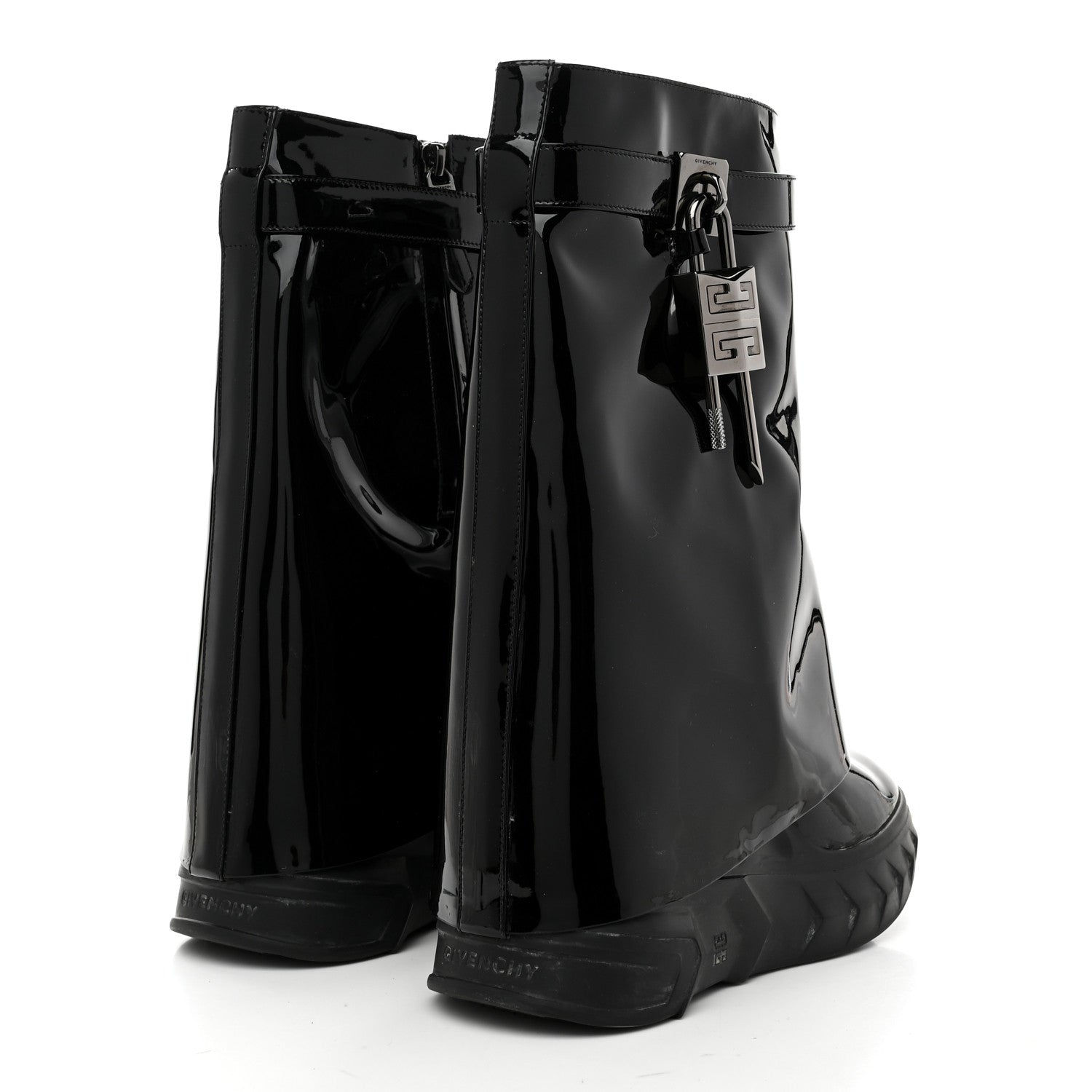 Givenchy Patent Shark Lock Biker Ankle Boots 37 Black 5 of 8