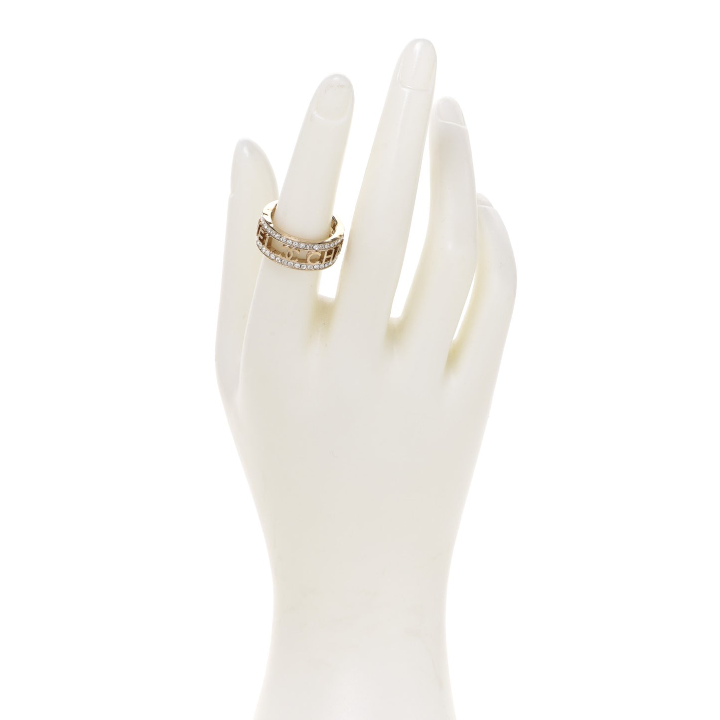 Metal Crystal Bow-tiful CC Logo Ring 7.25 55 Gold