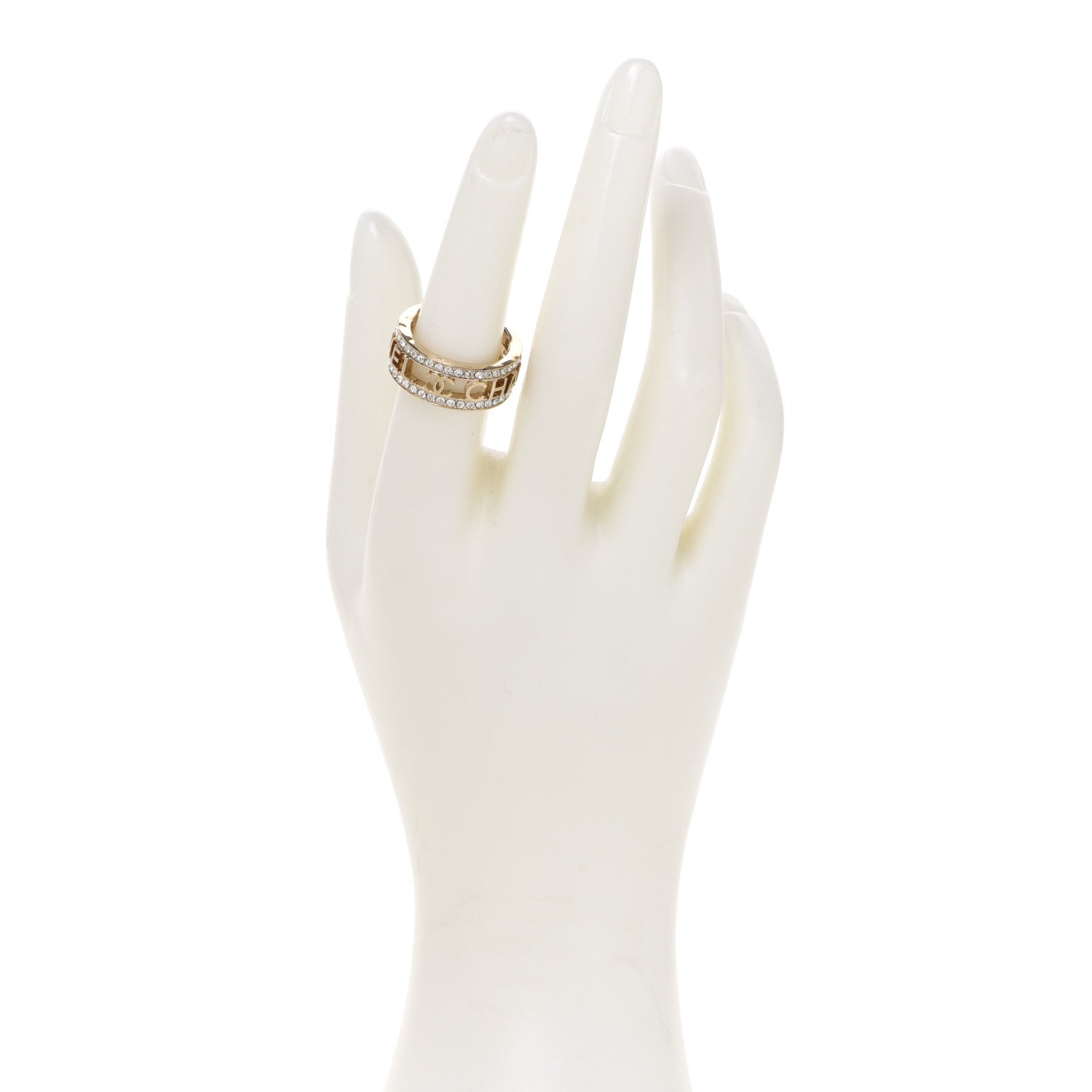 Chanel Metal Crystal Bow-tiful CC Logo Ring 7.25 55 Gold 2 of 5