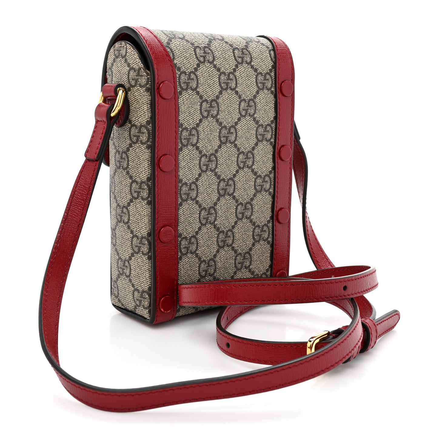 GG Supreme Monogram Azalea Calfskin Horsebit 1955 Crossbody Bag Beige Ebony New Cherry Red