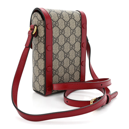 Gucci GG Supreme Monogram Azalea Calfskin Horsebit 1955 Crossbody Bag Beige Ebony New Cherry Red 2 of 11