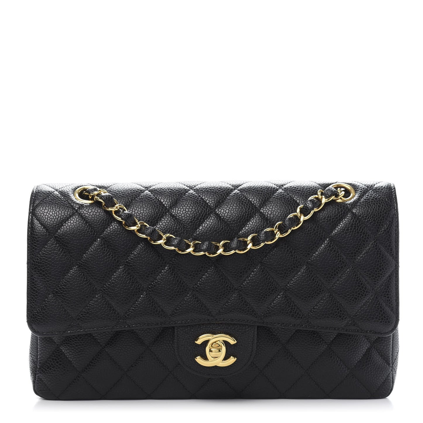 Caviar Quilted Medium Double Flap Black