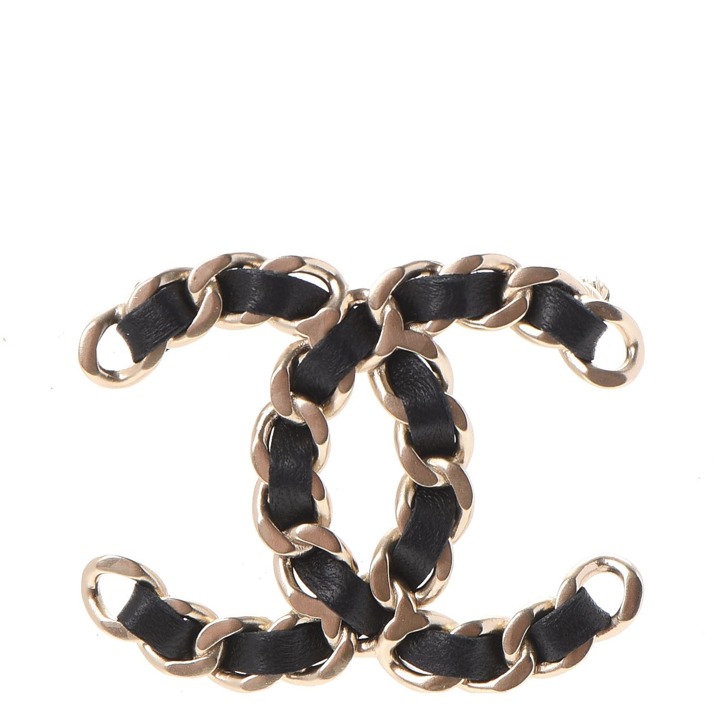 Lambskin Chain CC Brooch Black Gold