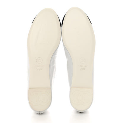 Chanel Lambskin Grosgrain Cap Toe CC Ballerina Flats With Leg Warmers 38.5 White 5 of 8