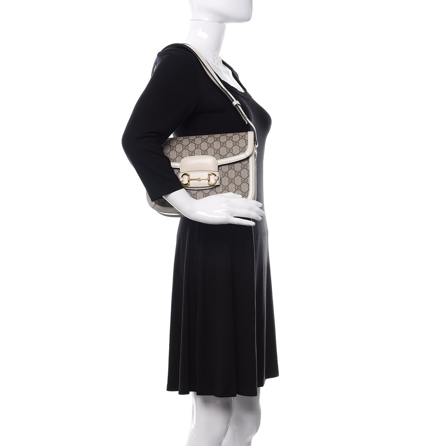 GG Supreme Monogram Horsebit 1955 Shoulder Bag Beige Mystic White