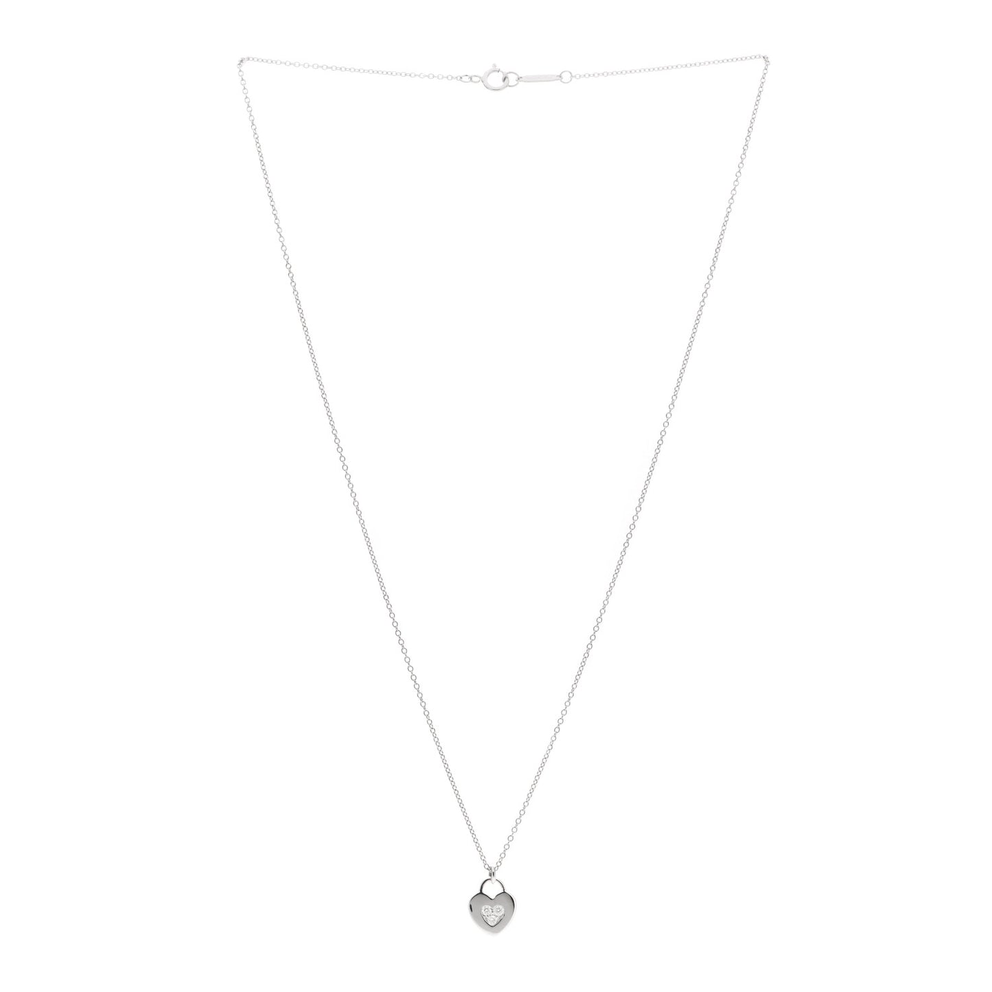 18K White Gold Diamond Heart Lock Pendant Necklace