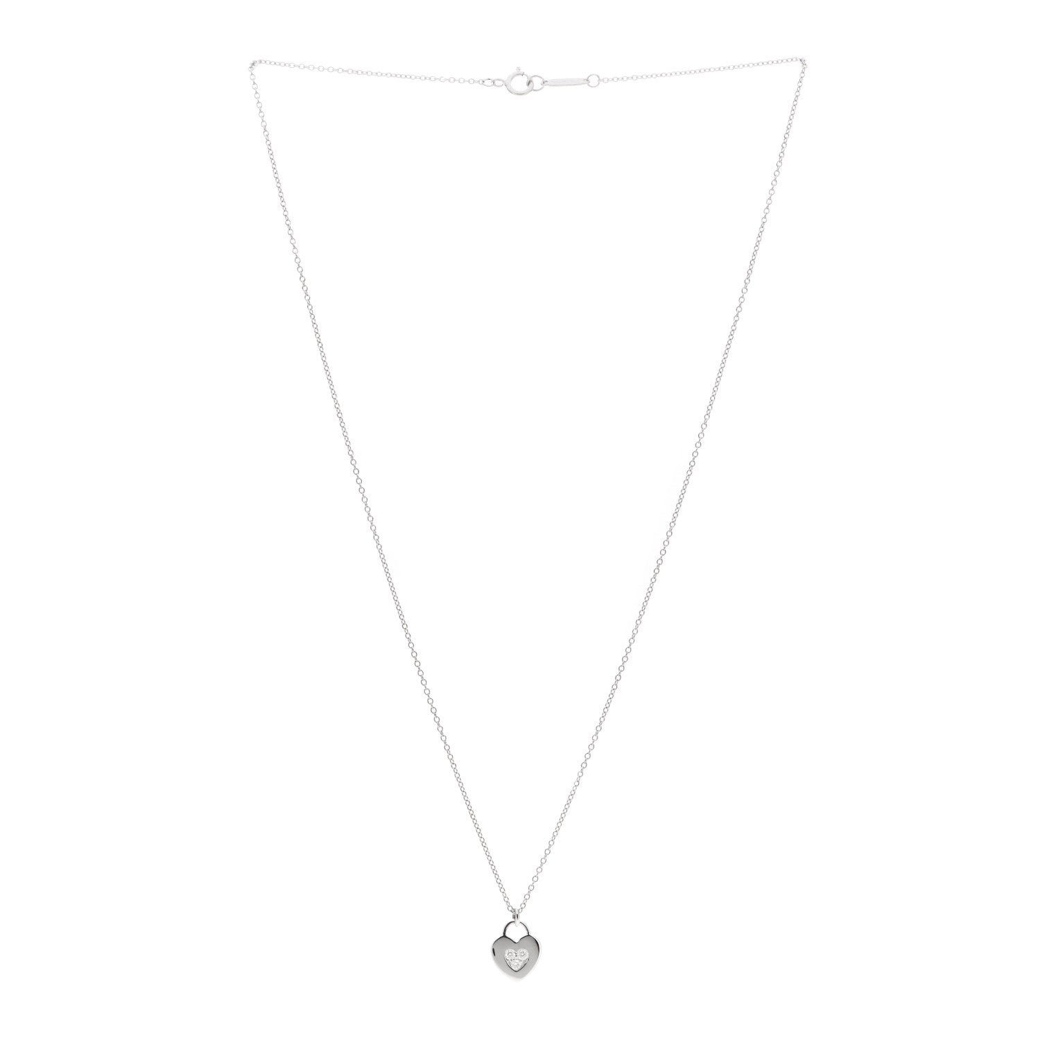 Tiffany 18K White Gold Diamond Heart Lock Pendant Necklace 3 of 6