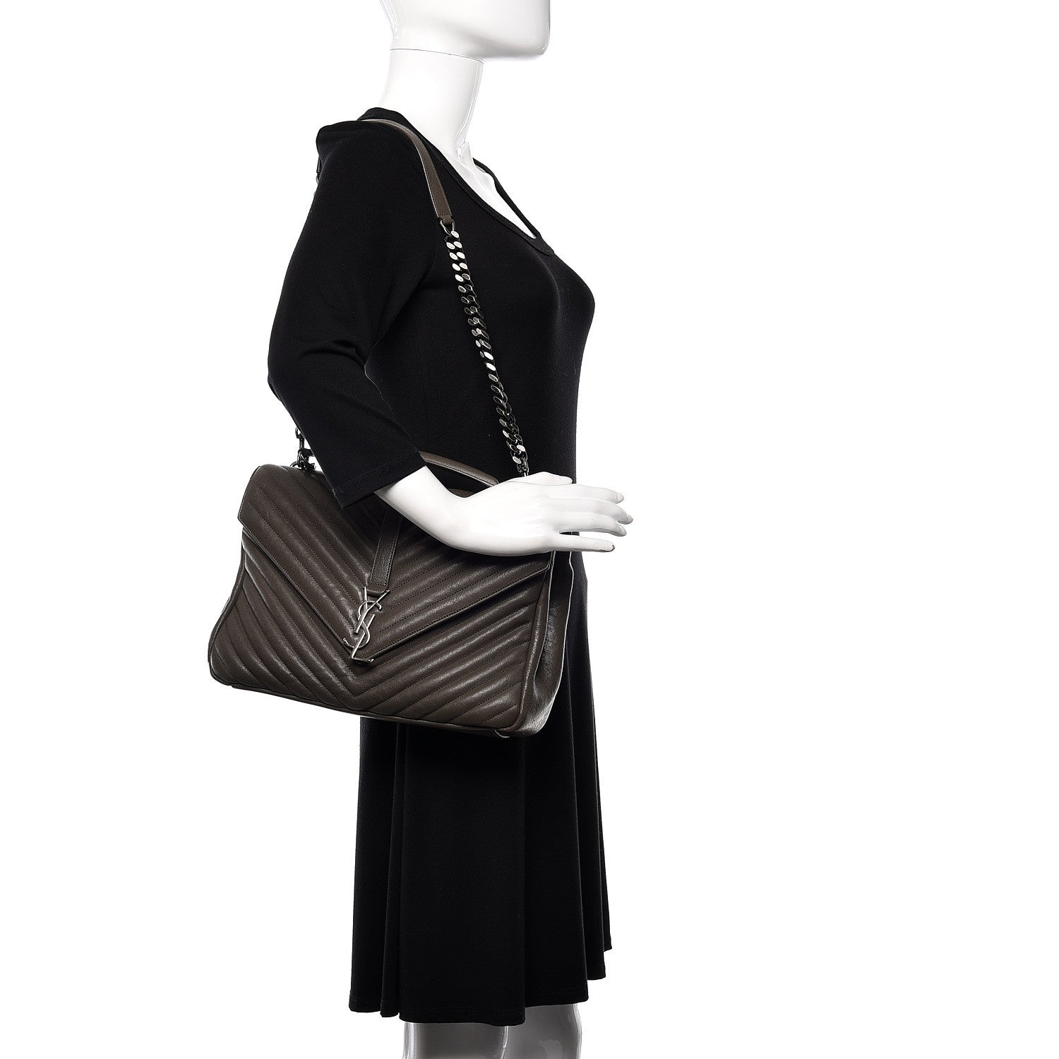 Saint Laurent Sheepskin Matelasse Chevron Monogram Large College Satchel Dark Anthracite 2 of 10