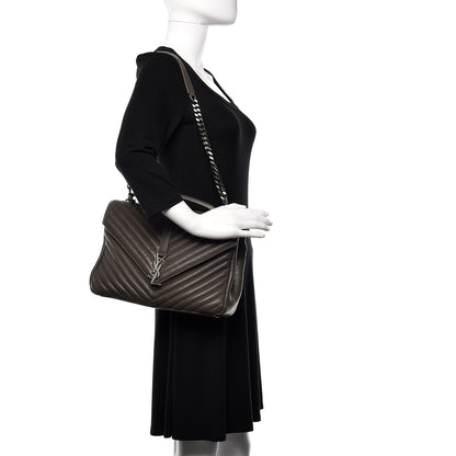 Saint Laurent Sheepskin Matelasse Chevron Monogram Large College Satchel Dark Anthracite 2 of 10