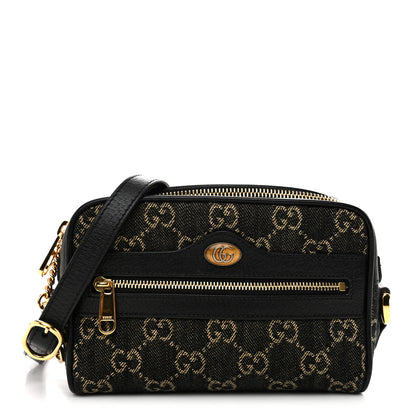 Gucci Jacquard Black Denim GG Monogram Textured Dollar Calfskin Mini Ophidia Shoulder Bag Black Ivory 1 of 10