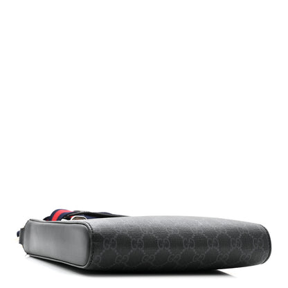 Gucci GG Supreme Monogram Web Small Flat Messenger Bag Black Grey 4 of 13