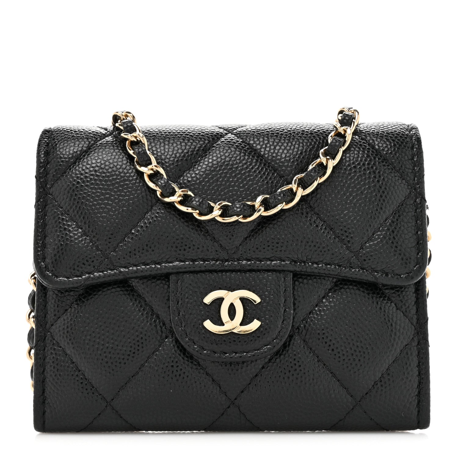 Chanel Caviar Quilted Flap Card Holder On Chain Black 1 of 13