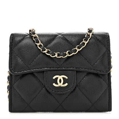 Chanel Caviar Quilted Flap Card Holder On Chain Black 1 of 13