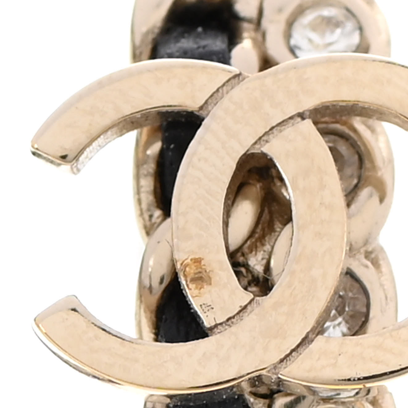Crystal Lambskin CC Chain Hoop Earrings Gold Black