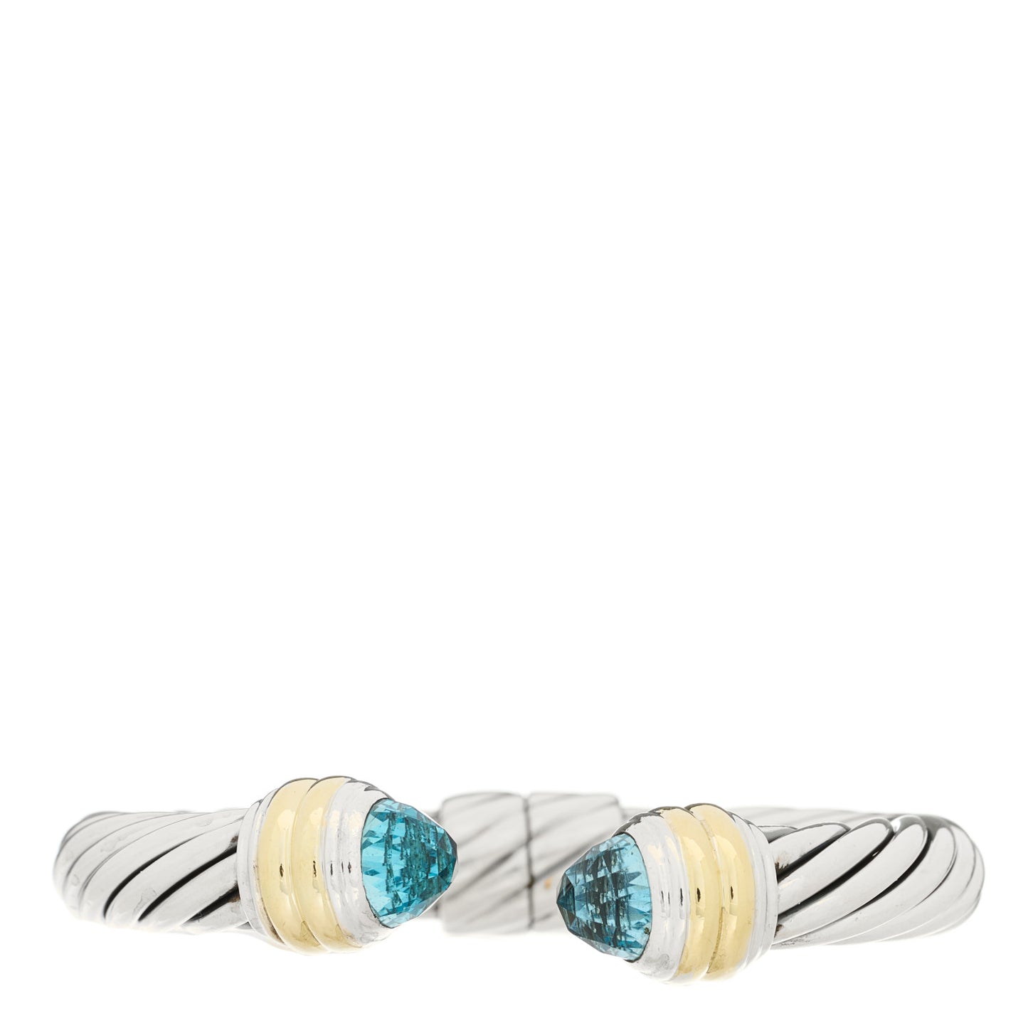 Sterling Silver 14K Yellow Gold Blue Topaz 10mm Cable Classics Hinged Bracelet