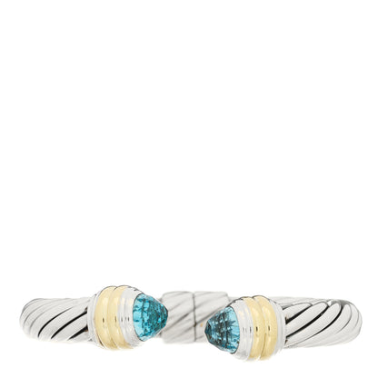 David Yurman Sterling Silver 14K Yellow Gold Blue Topaz 10mm Cable Classics Hinged Bracelet 1 of 3