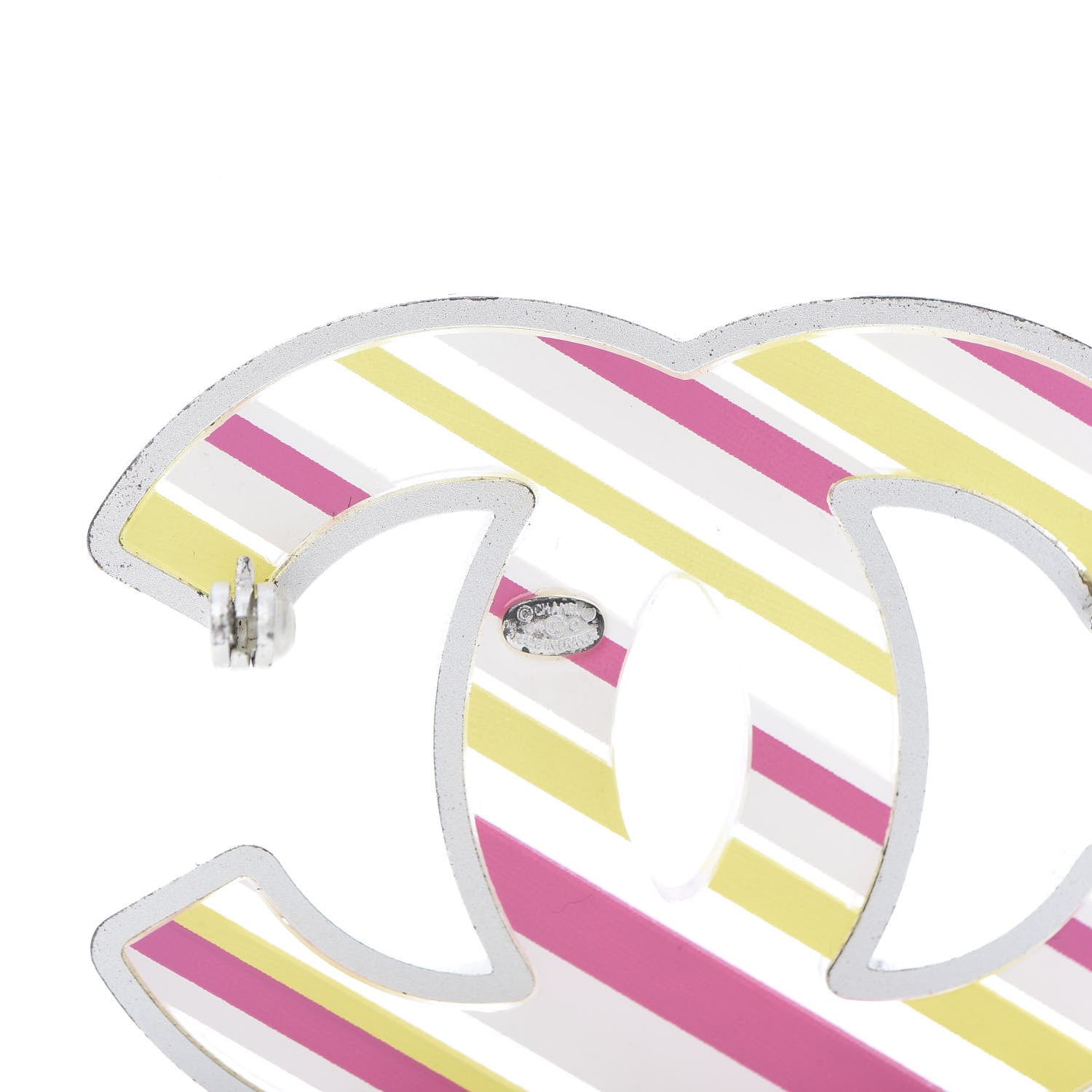 Chanel Resin Striped CC Brooch Pink Multicolor 4 of 6