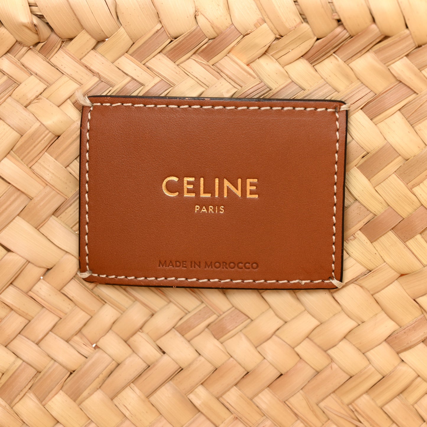 Raffia Calfskin Triomphe Medium Panier Tan