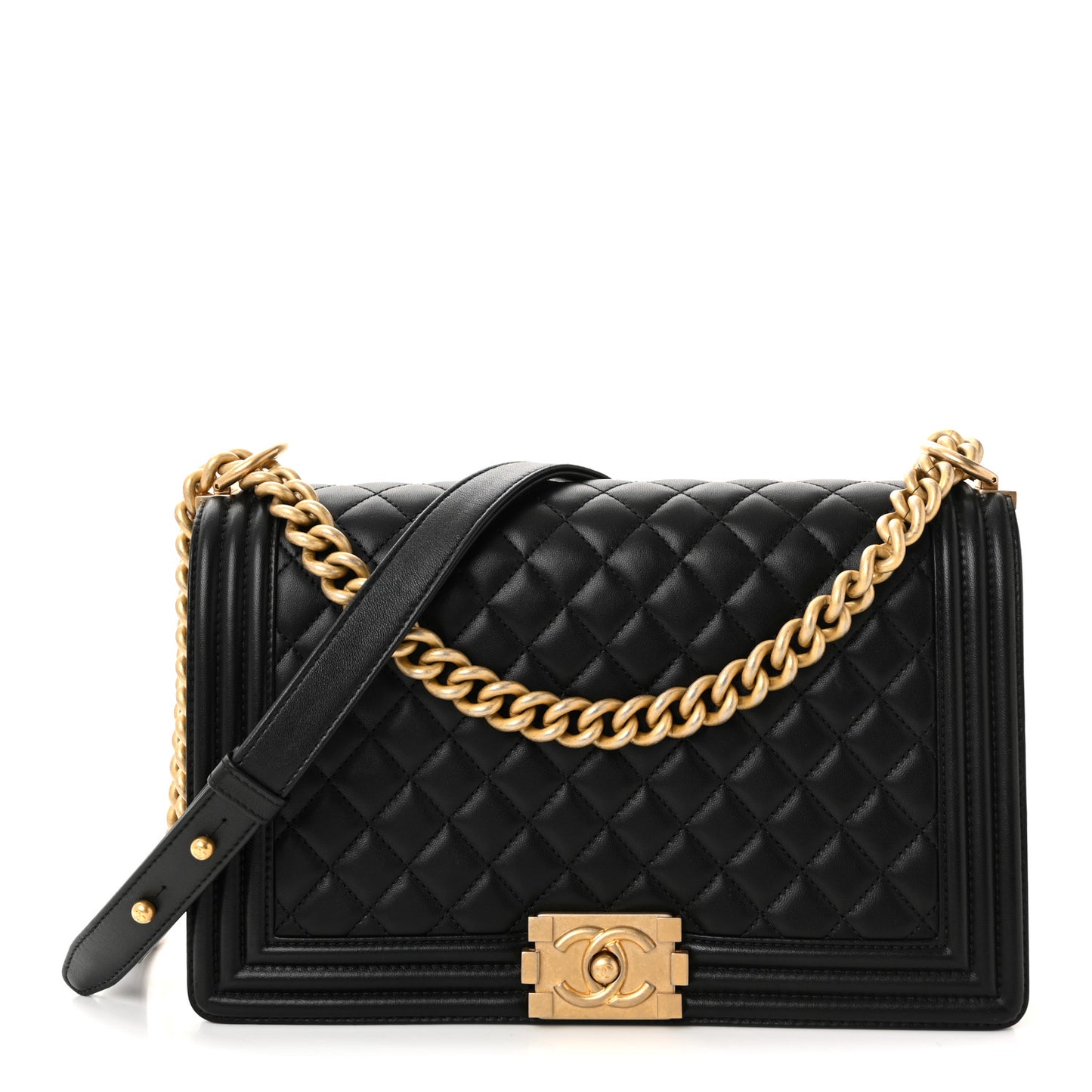 Lambskin Quilted New Medium Boy Flap Black