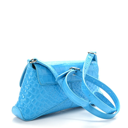 Balenciaga Shiny Super Supple Calfskin Crocodile Embossed Small XX Flap Stretch Bag Cyan 3 of 9