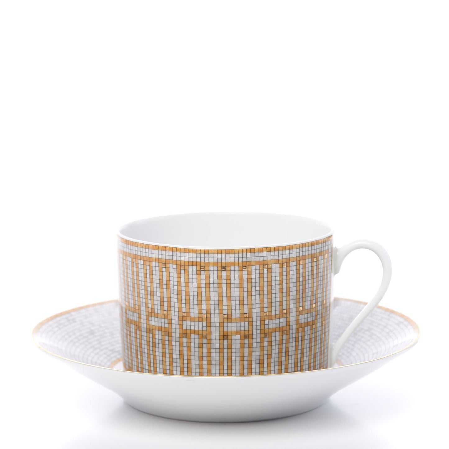 Porcelain Mosaique Au 24 Gold Tea Cup And Saucer Set Of 2