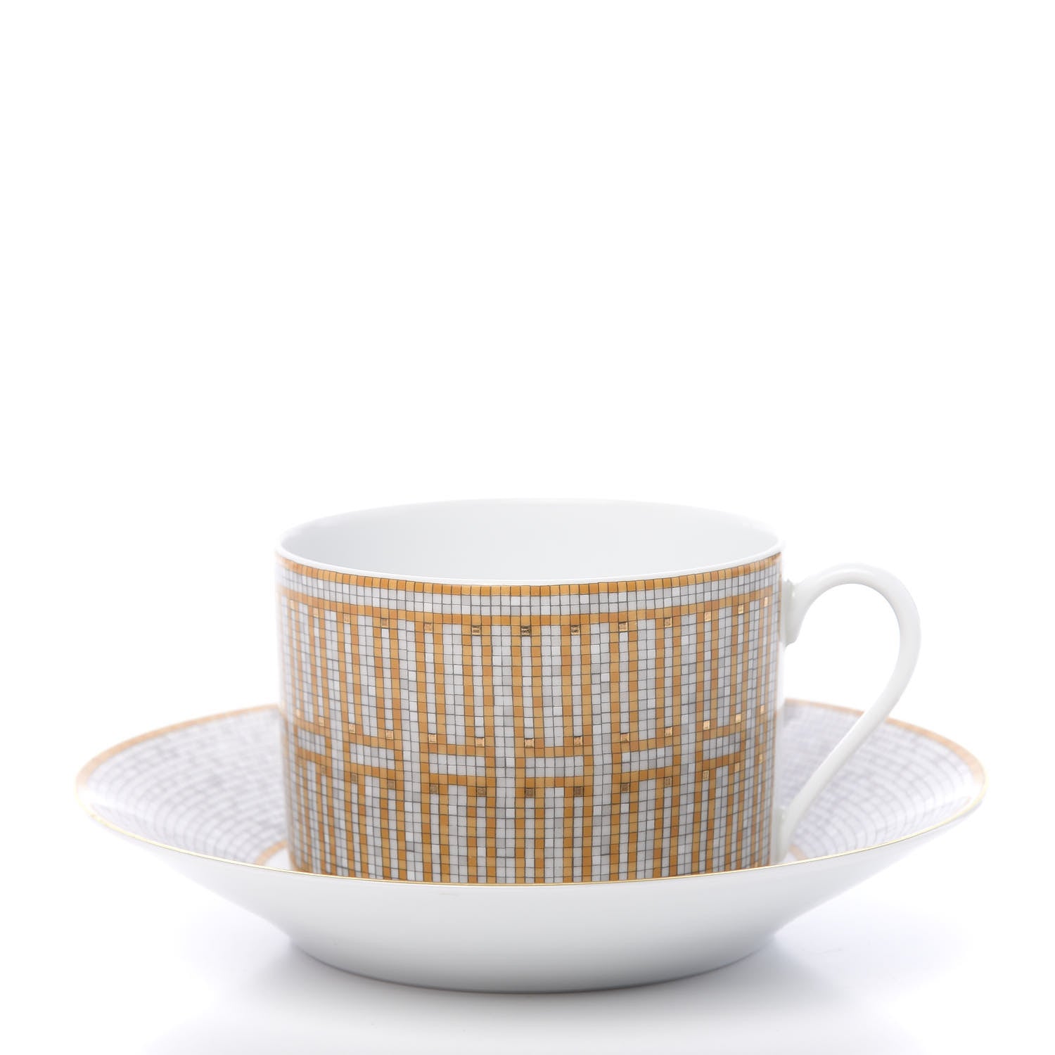 Hermes Porcelain Mosaique Au 24 Gold Tea Cup And Saucer Set Of 2 3 of 12