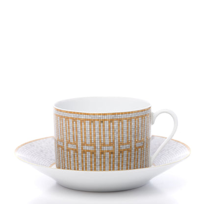 Hermes Porcelain Mosaique Au 24 Gold Tea Cup And Saucer Set Of 2 3 of 12