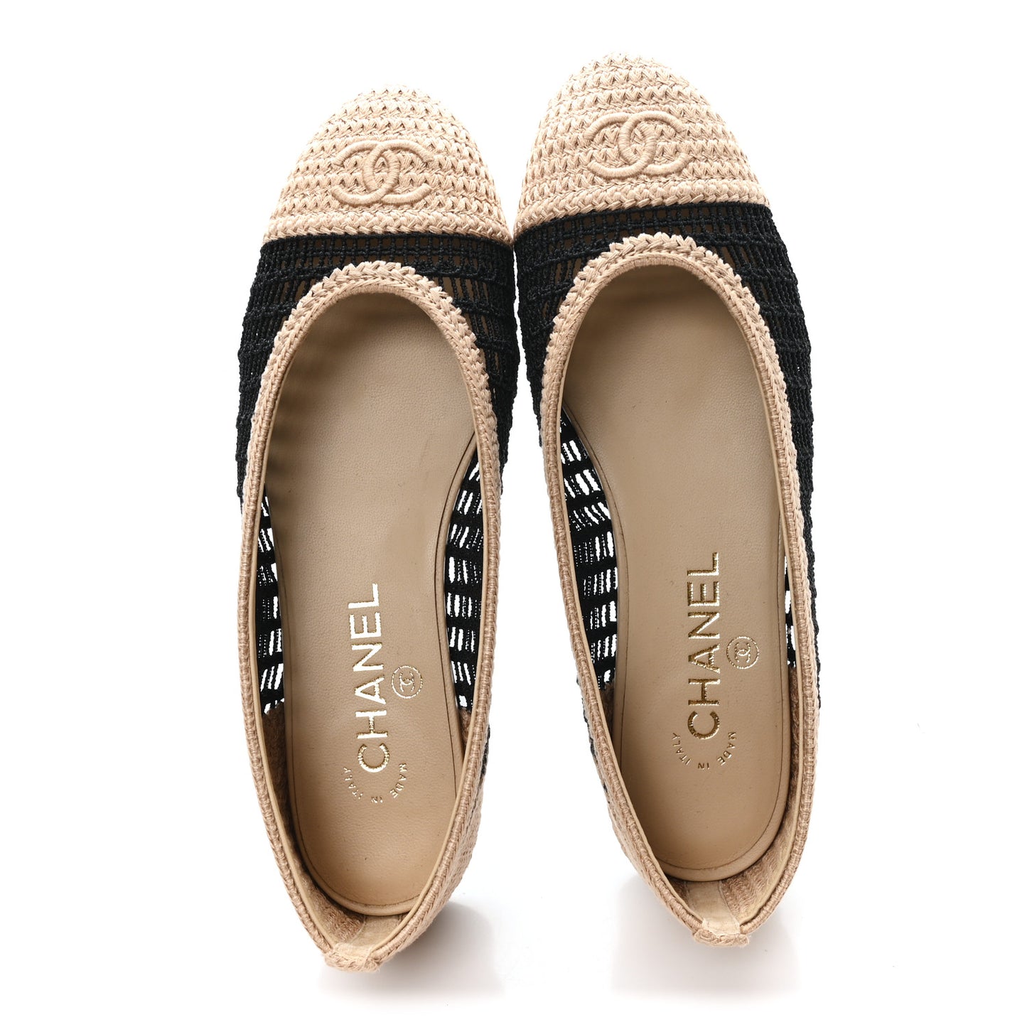 Raffia Cap Toe Ballerina Flats 37 Black Beige