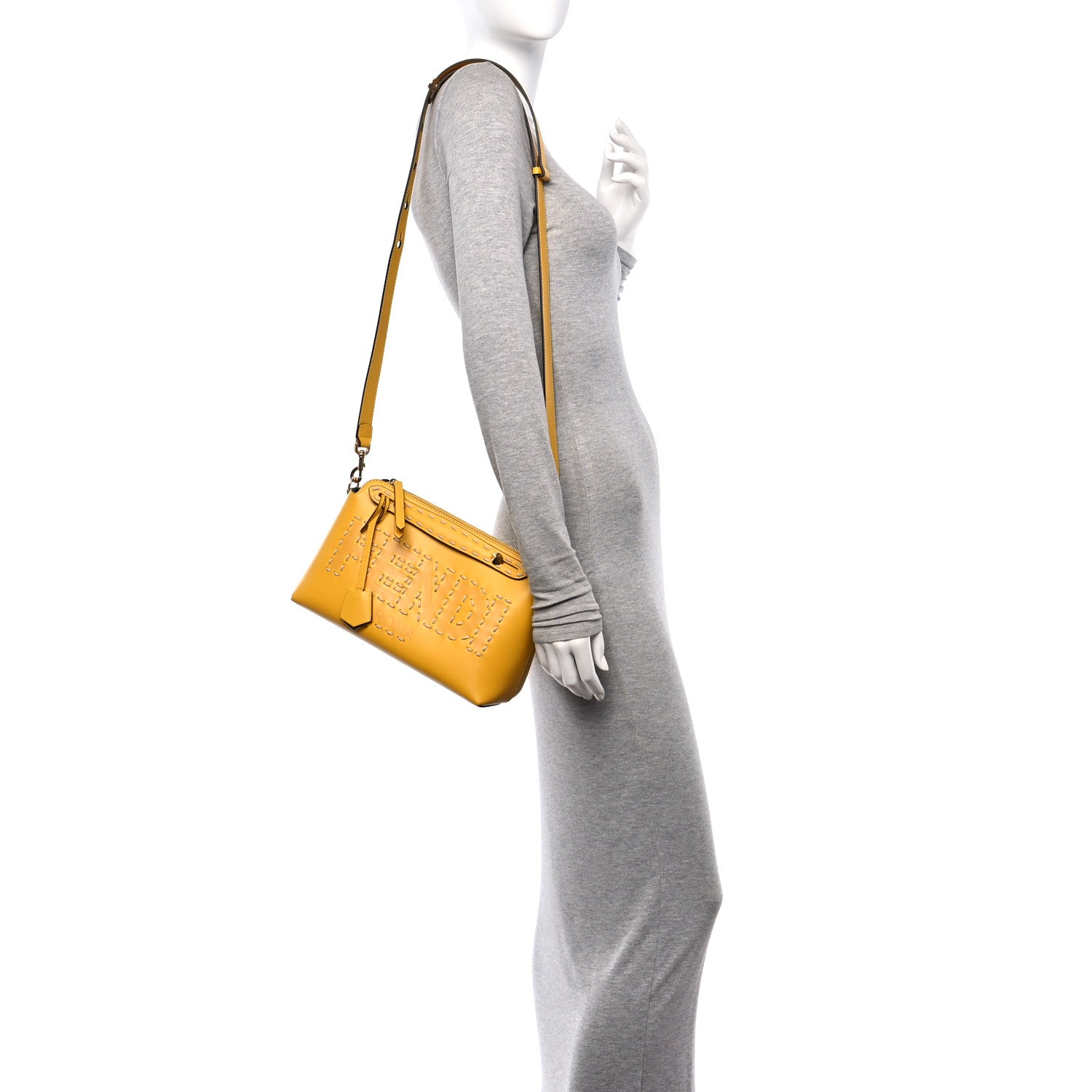 Fendi Vitello King Macro Stitchings Logo Medium By The Way Boston Bag Mimosa 2 of 17