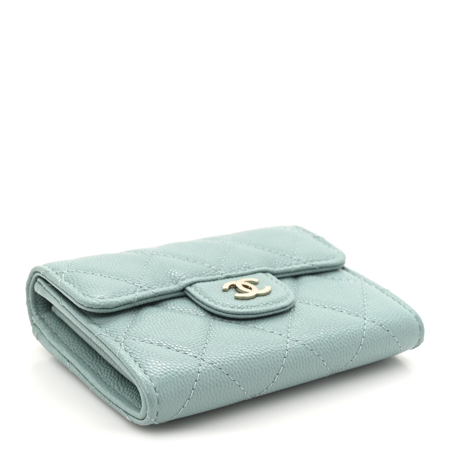 Chanel Caviar Quilted Flap Card Holder Wallet Light Green 4 of 9