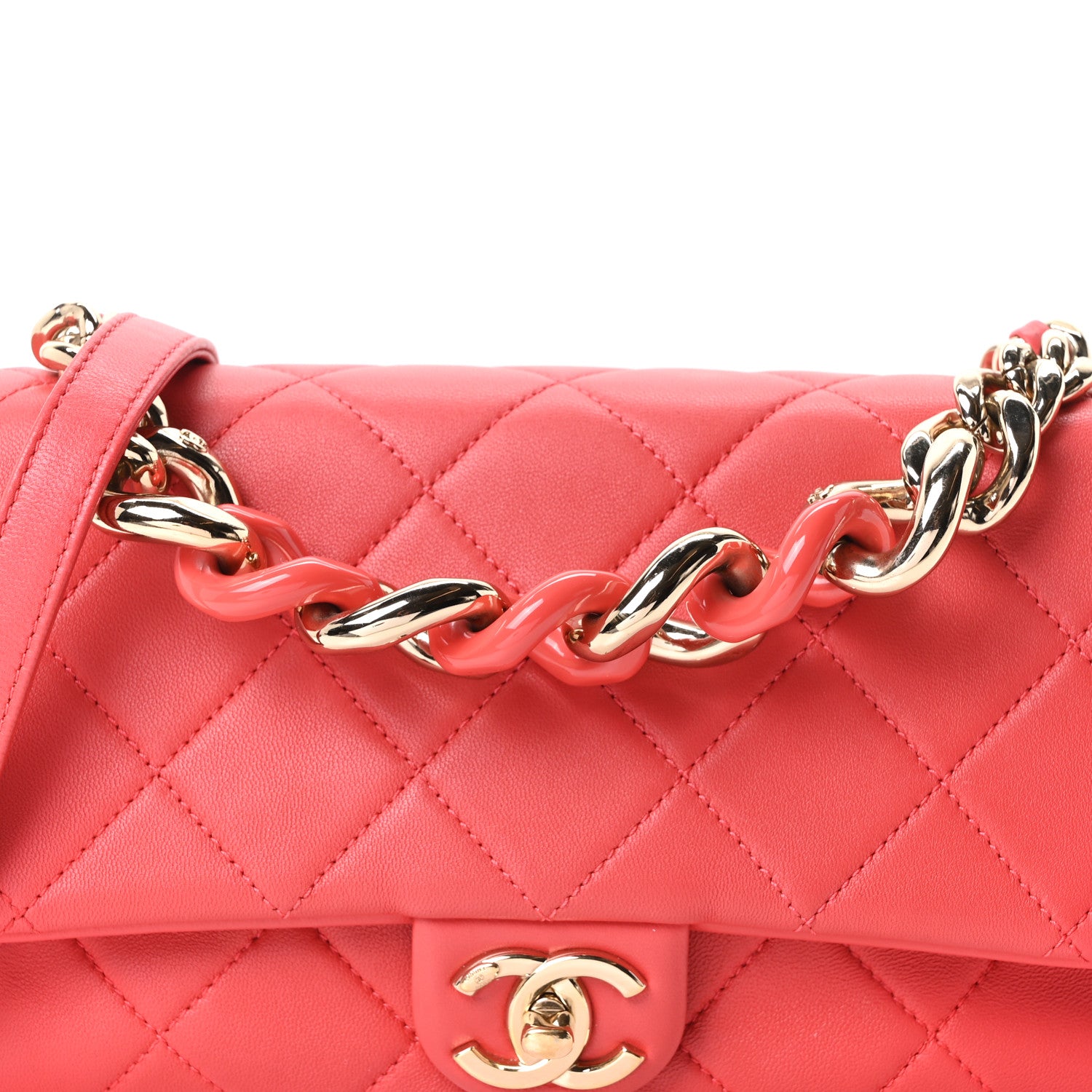 Chanel Lambskin Quilted Resin Bi-Color Chain Flap Bag Red 8 of 10