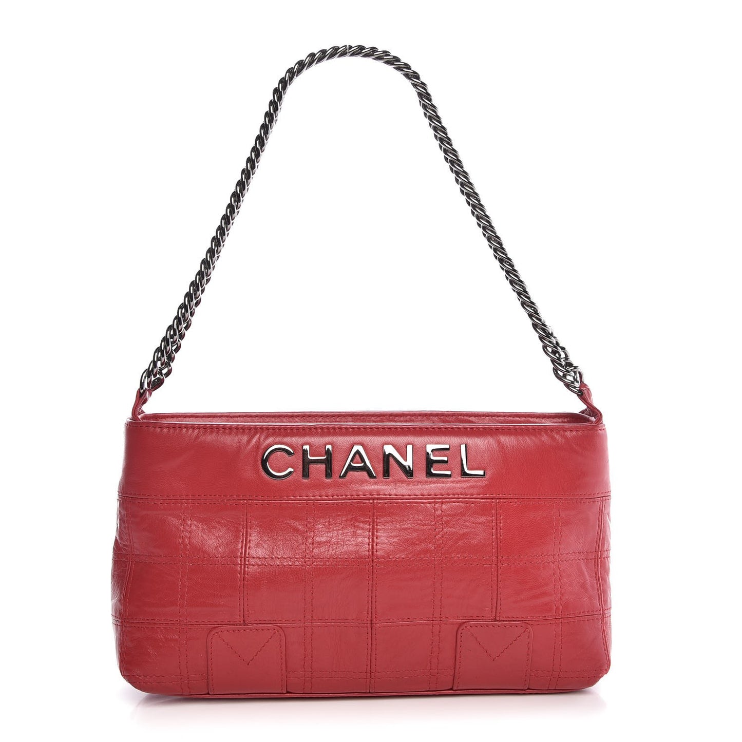 Lambskin Square Stitched Lax Shoulder Bag Red
