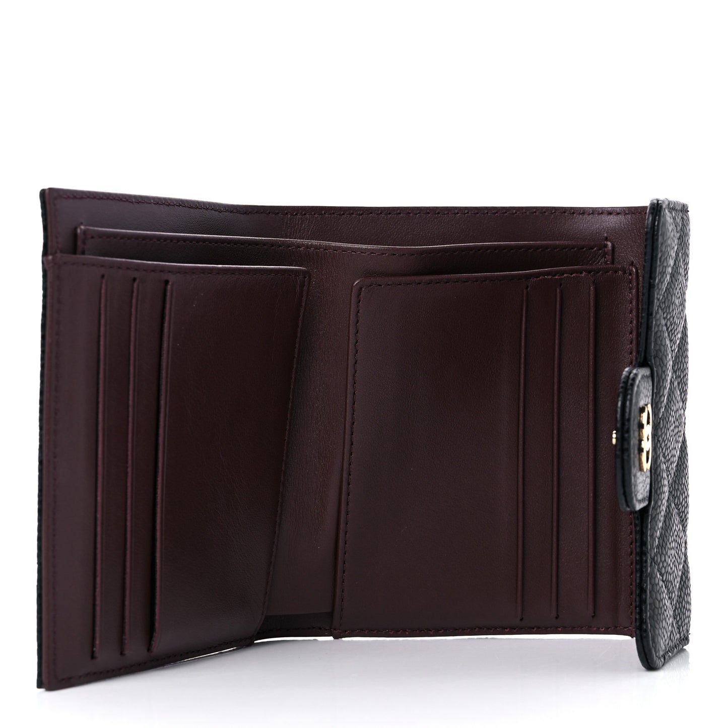 Caviar Quilted Compact Flap Wallet Black