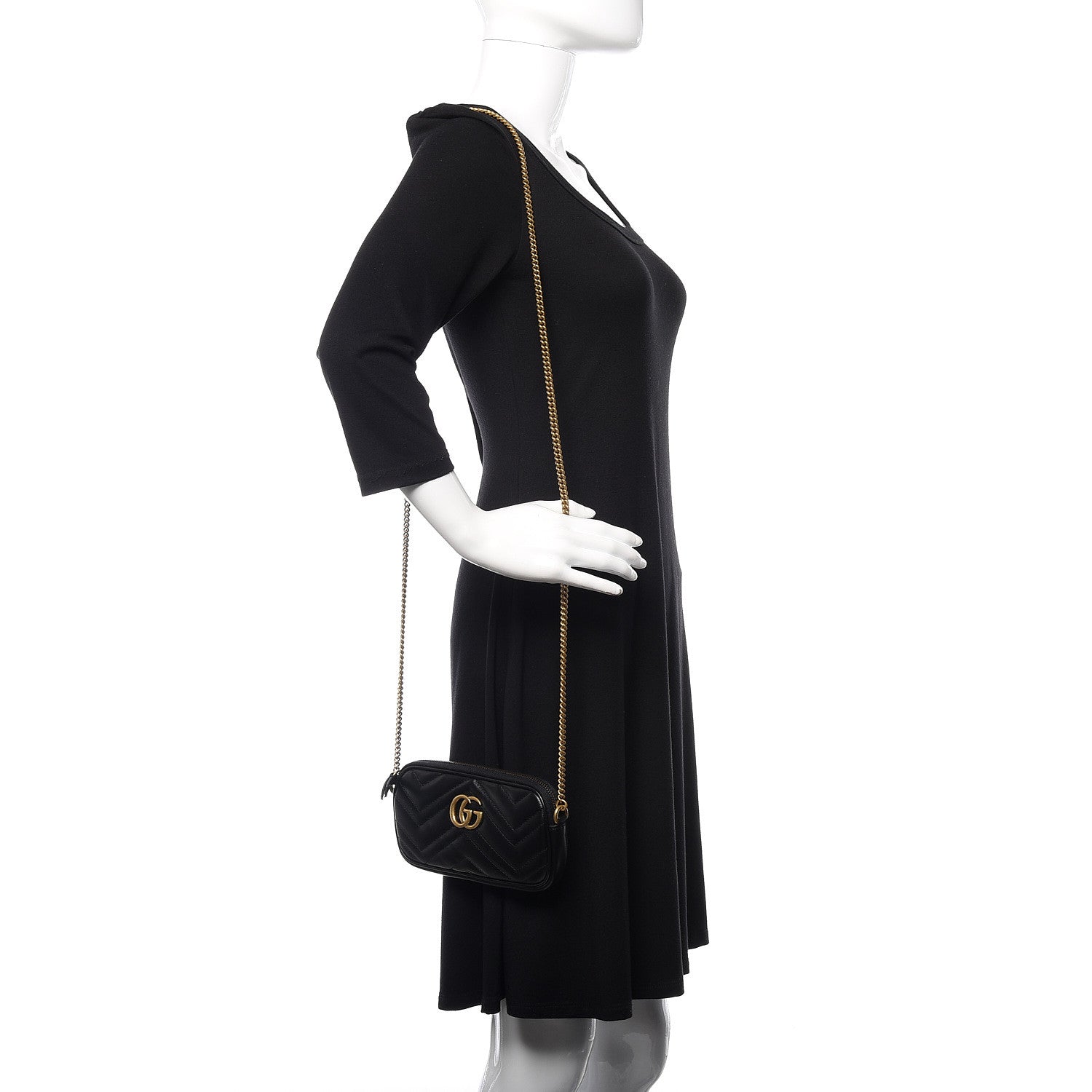 Gucci Calfskin Matelasse Mini GG Marmont Chain Crossbody Bag Black 2 of 11