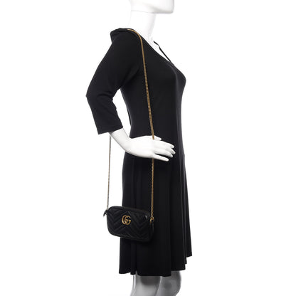 Gucci Calfskin Matelasse Mini GG Marmont Chain Crossbody Bag Black 2 of 11