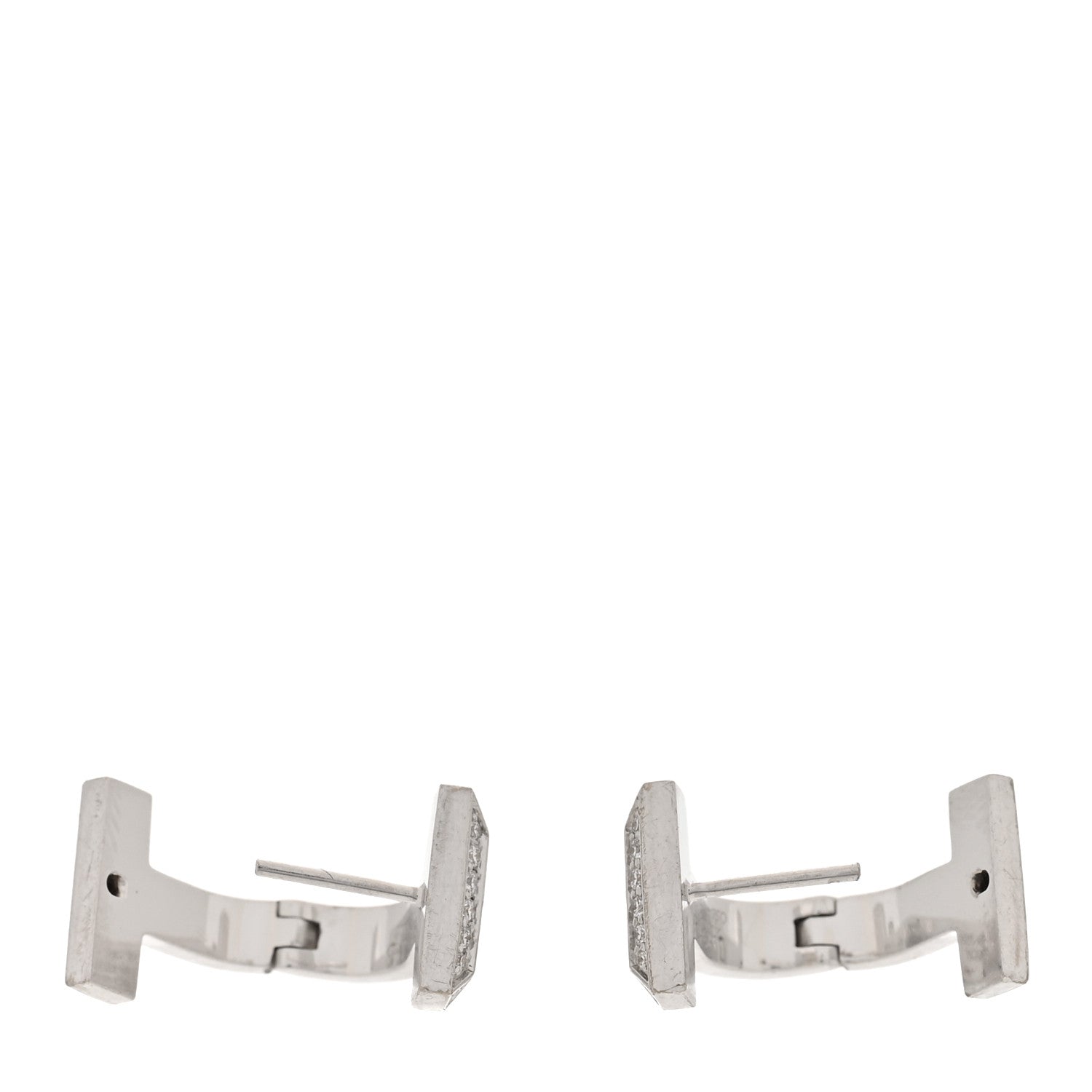 Tiffany 18K White Gold Diamond T1 Half Pave Huggie Earrings 3 of 4