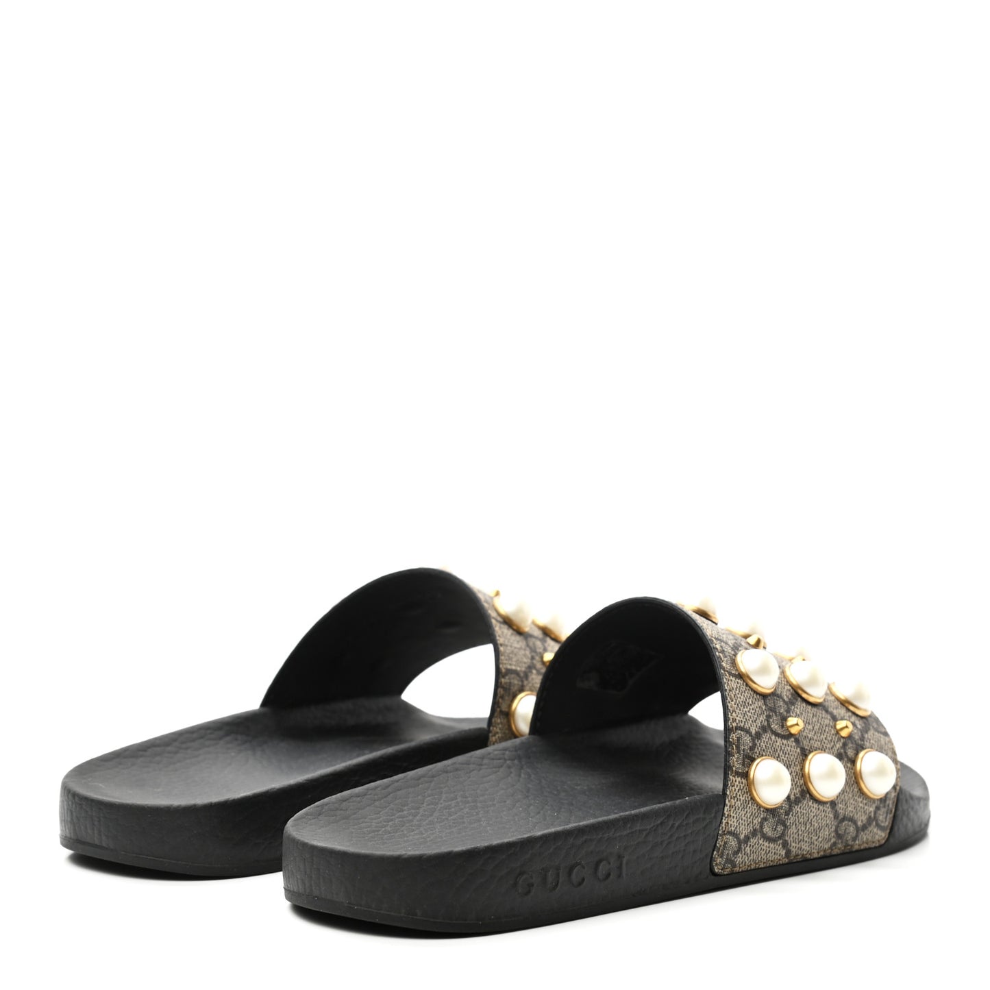 GG Supreme Monogram Pearls Slide Sandals 38 Beige