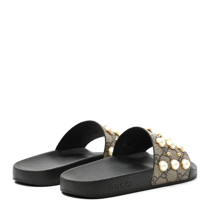 Gucci GG Supreme Monogram Pearls Slide Sandals 38 Beige 4 of 9