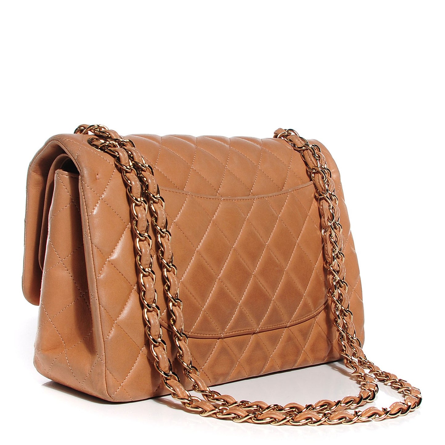 Lambskin Quilted Jumbo Double Flap Dark Beige
