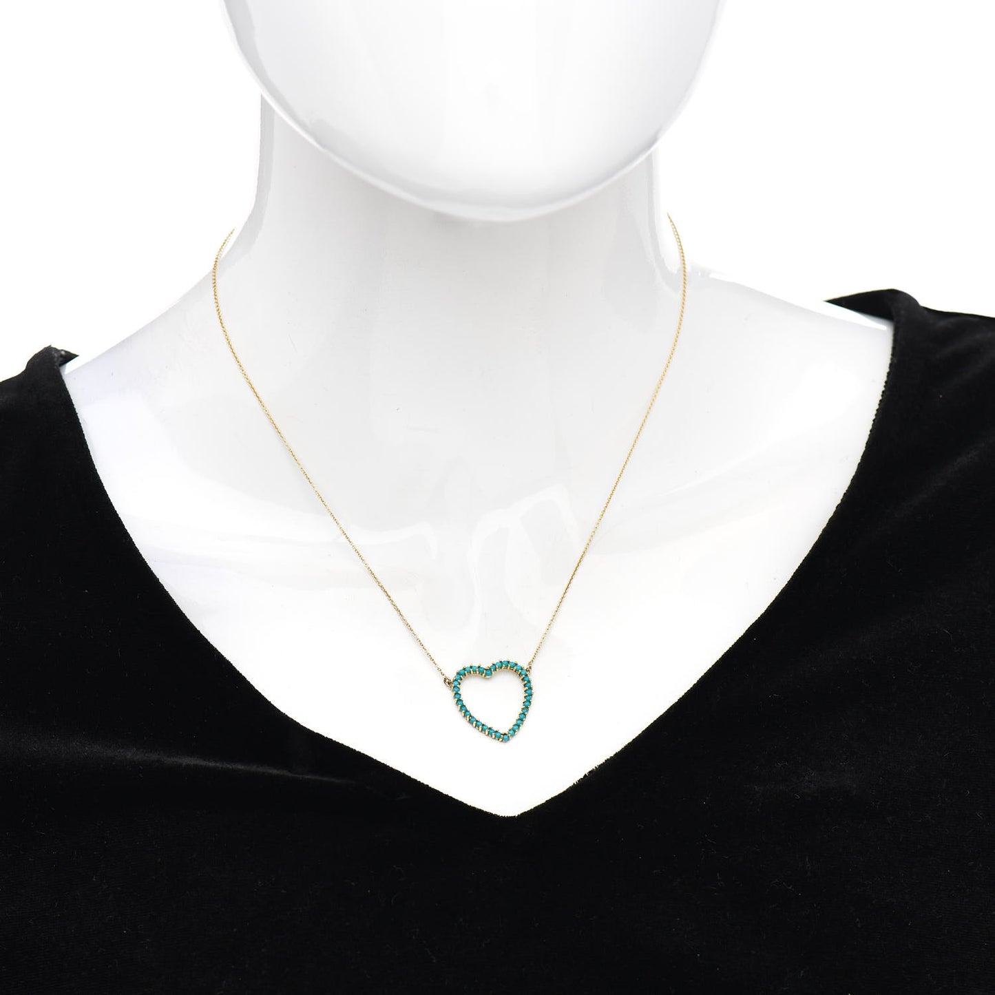 18K Yellow Gold Turquoise Open Heart Pendant Necklace
