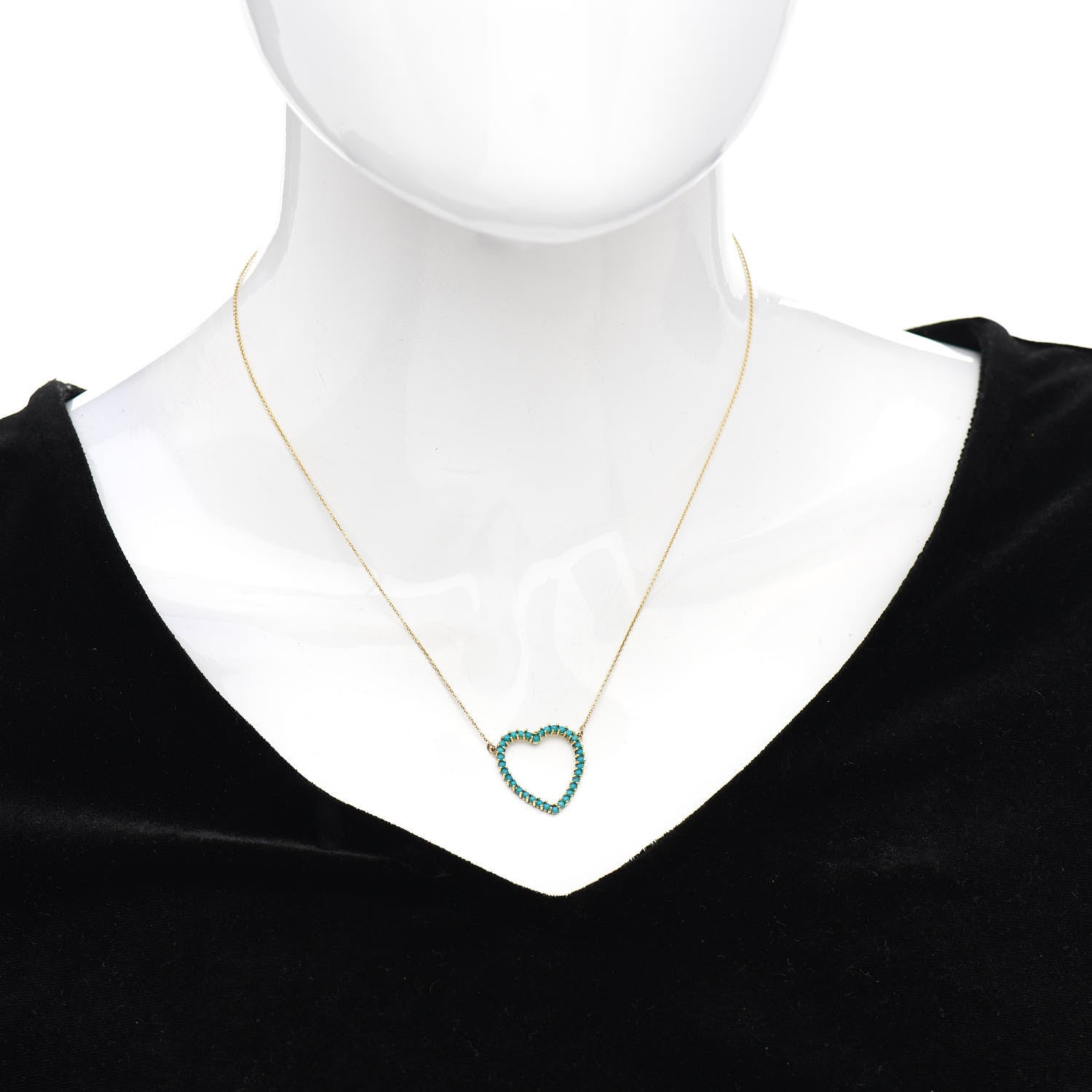 Jennifer Meyer 18K Yellow Gold Turquoise Open Heart Pendant Necklace 2 of 4