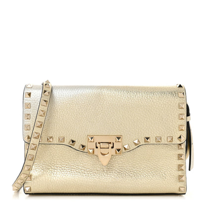 Valentino Garavani Metallic Pebbled Calfskin Medium Rockstud Flip Lock Crossbody Bag Platino 1 of 9
