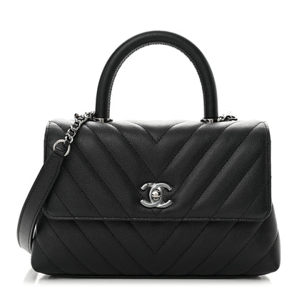 Chanel Caviar Chevron Quilted Mini Coco Handle Flap Black 1 of 12